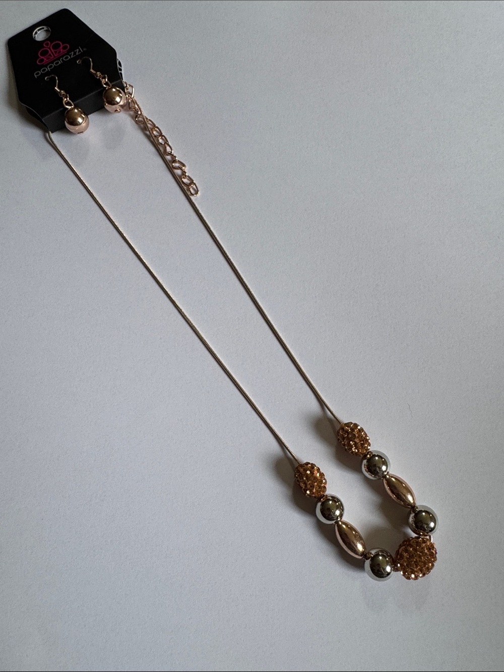 paparazzi Rose Gold Beaded Pendant Necklace and Earrings Set